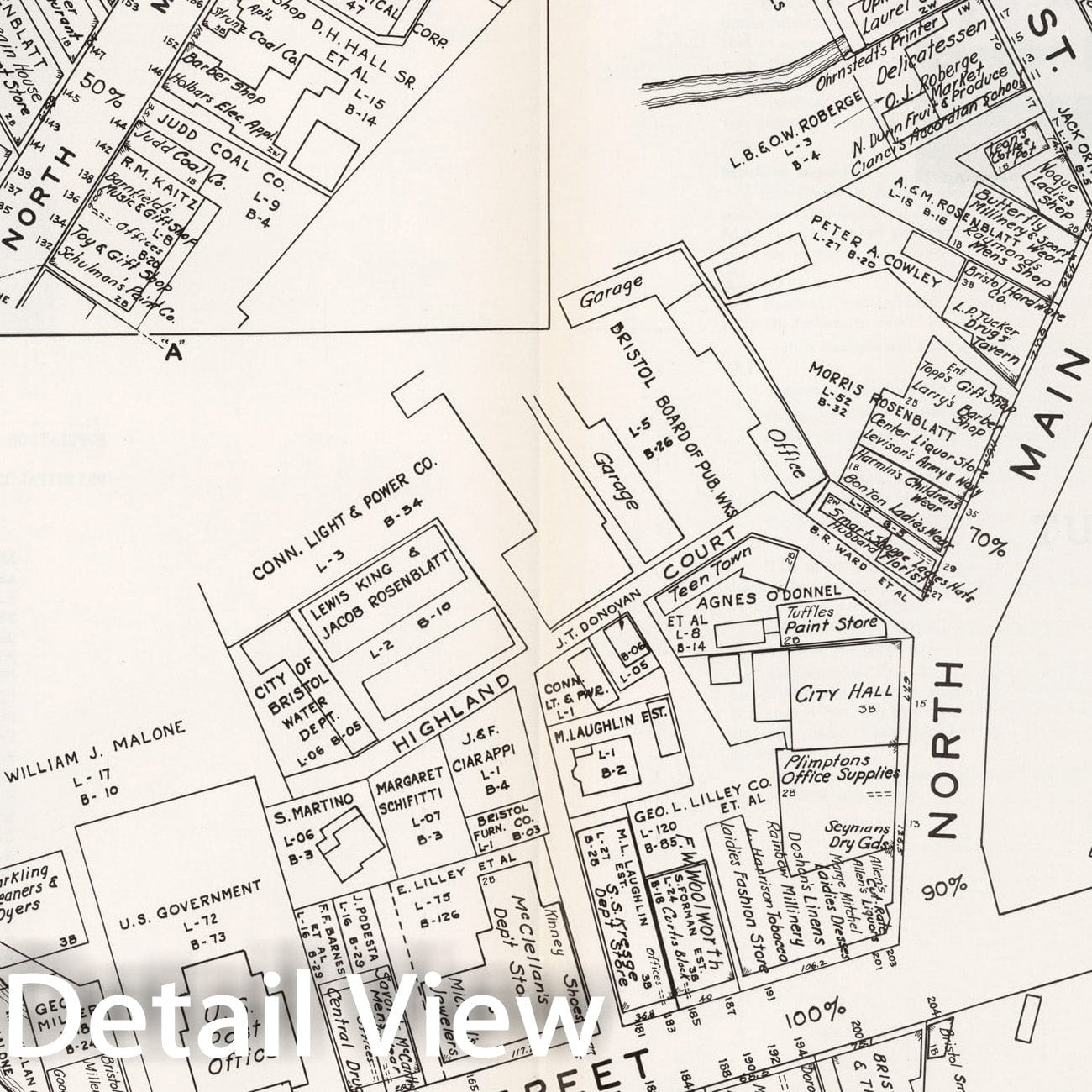 Historic Map : Business Section, City of Bristol (Connecticut)., 1946, Vintage Wall Decor