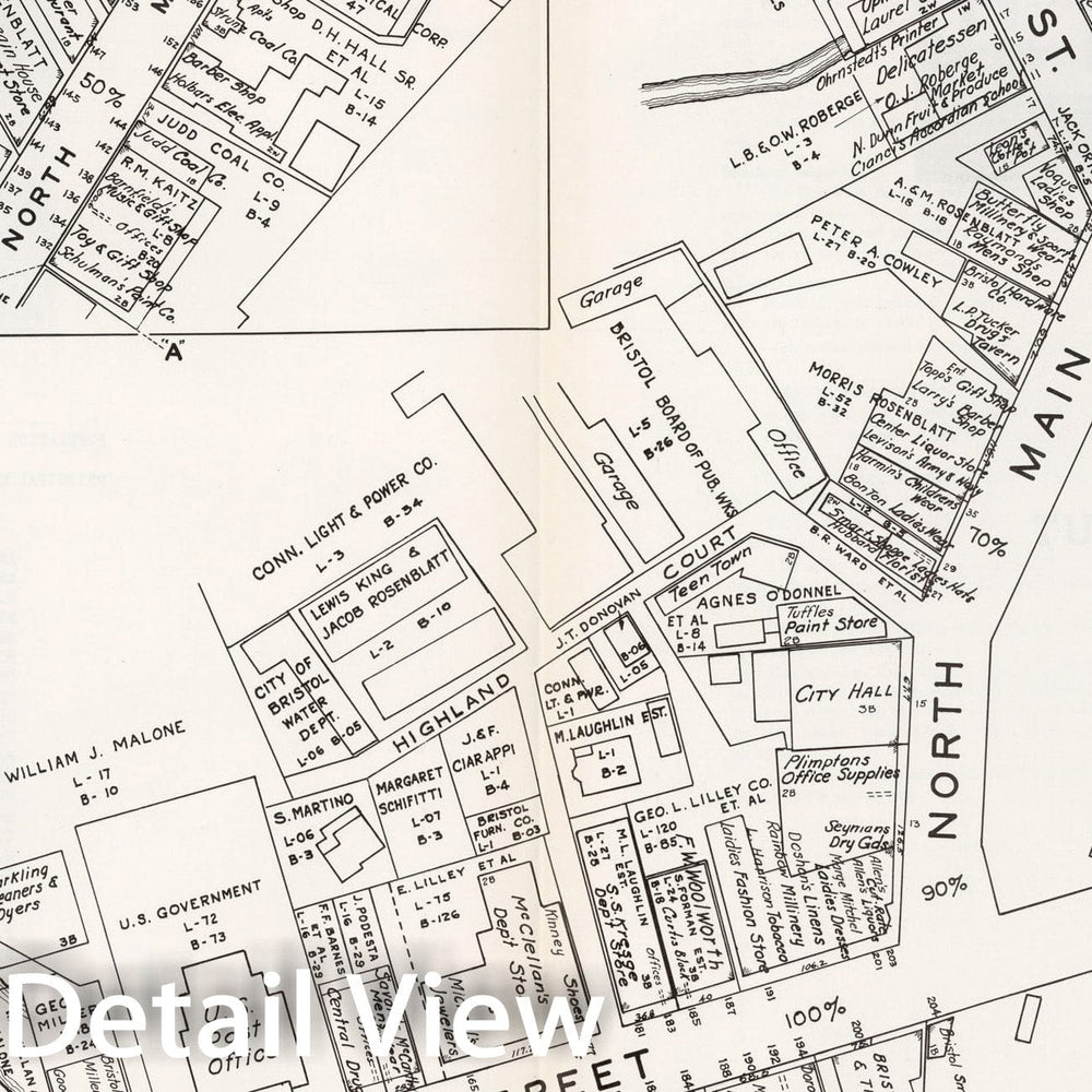 Historic Map : Business Section, City of Bristol (Connecticut)., 1946, Vintage Wall Decor