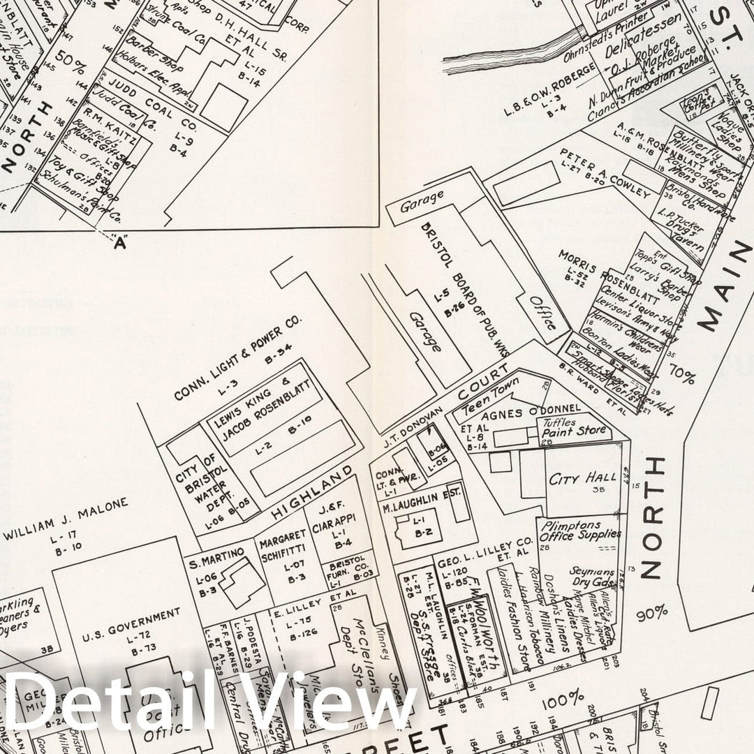 Historic Map : Business Section, City of Bristol (Connecticut)., 1946, Vintage Wall Decor