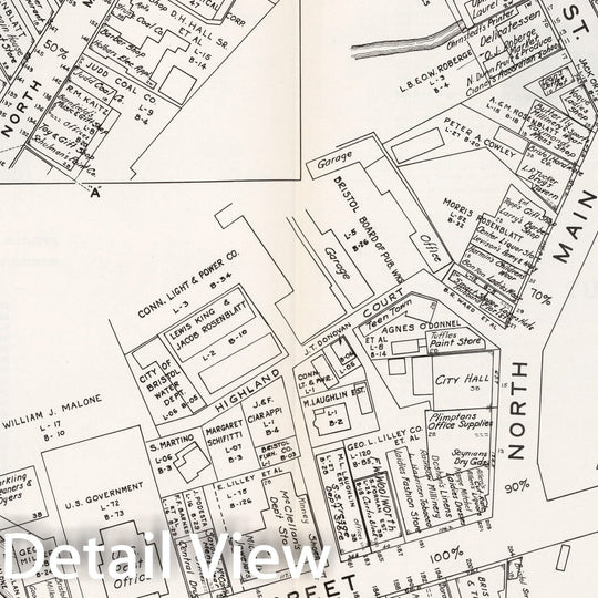 Historic Map : Business Section, City of Bristol (Connecticut)., 1946, Vintage Wall Decor