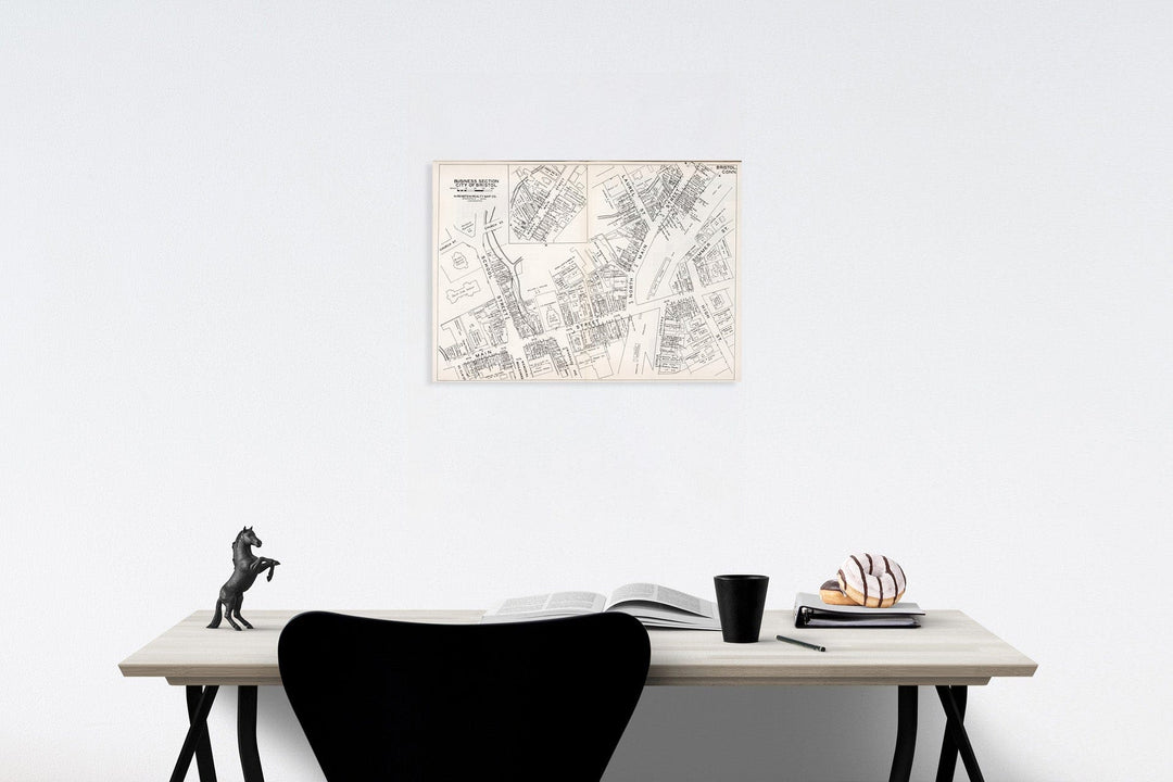 Historic Map : Business Section, City of Bristol (Connecticut)., 1946, Vintage Wall Decor