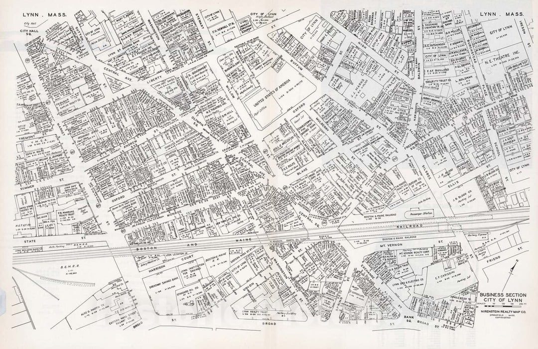 Historic Map : Business Section, City of Lynn (Massachusetts)., 1946, Vintage Wall Decor