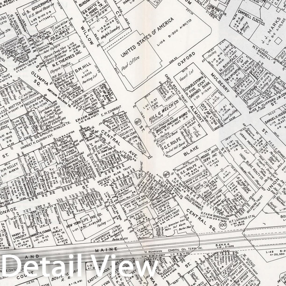 Historic Map : Business Section, City of Lynn (Massachusetts)., 1946, Vintage Wall Decor