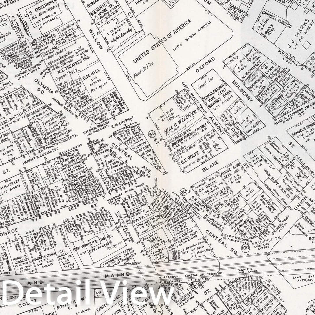 Historic Map : Business Section, City of Lynn (Massachusetts)., 1946, Vintage Wall Decor