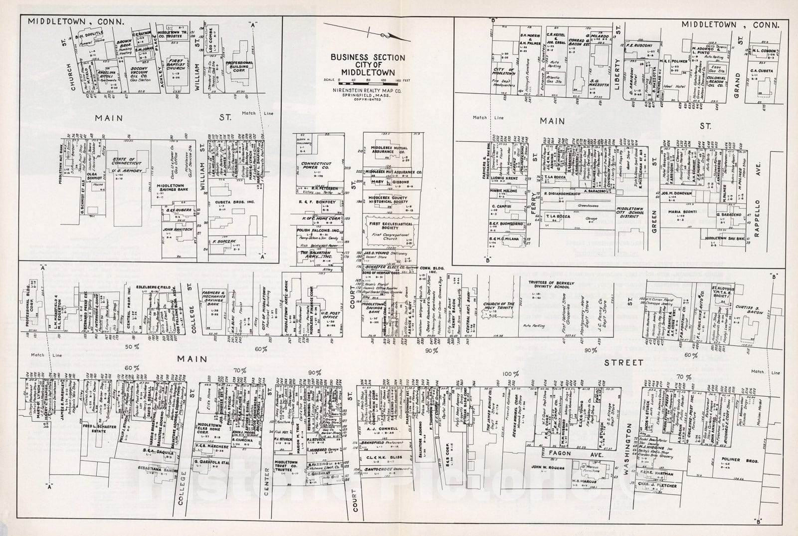 Historic Map : Business Section, City of Middletown (Connecticut)., 1946, Vintage Wall Decor