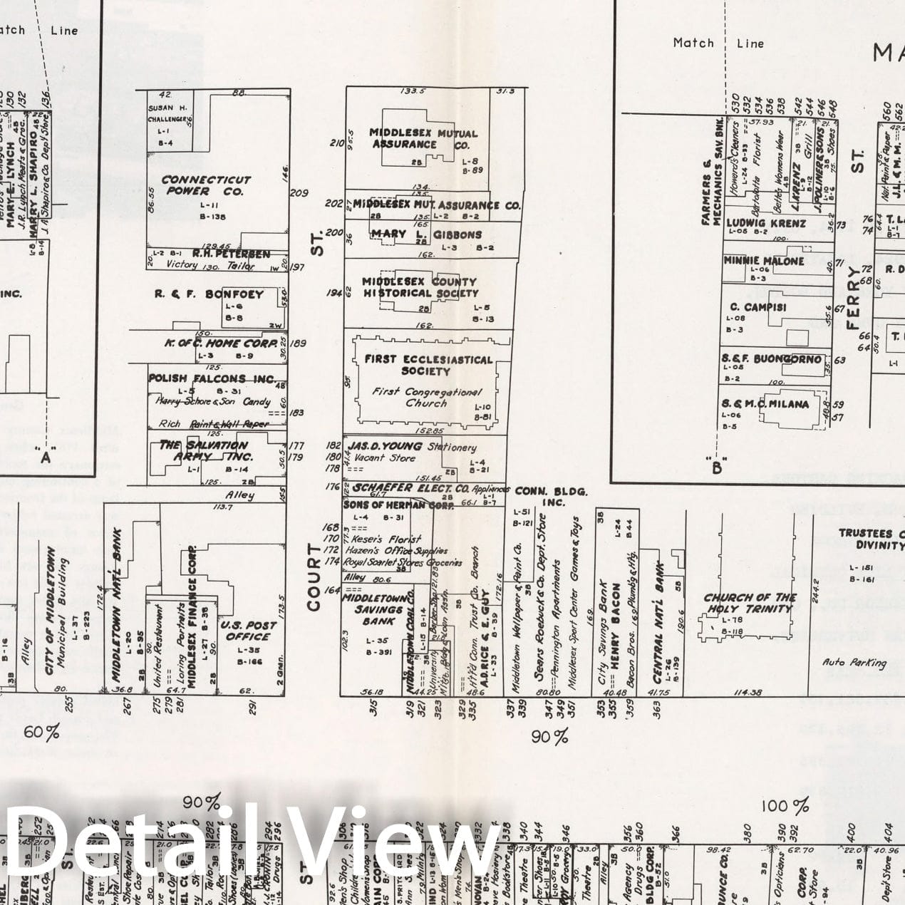 Historic Map : Business Section, City of Middletown (Connecticut)., 1946, Vintage Wall Decor
