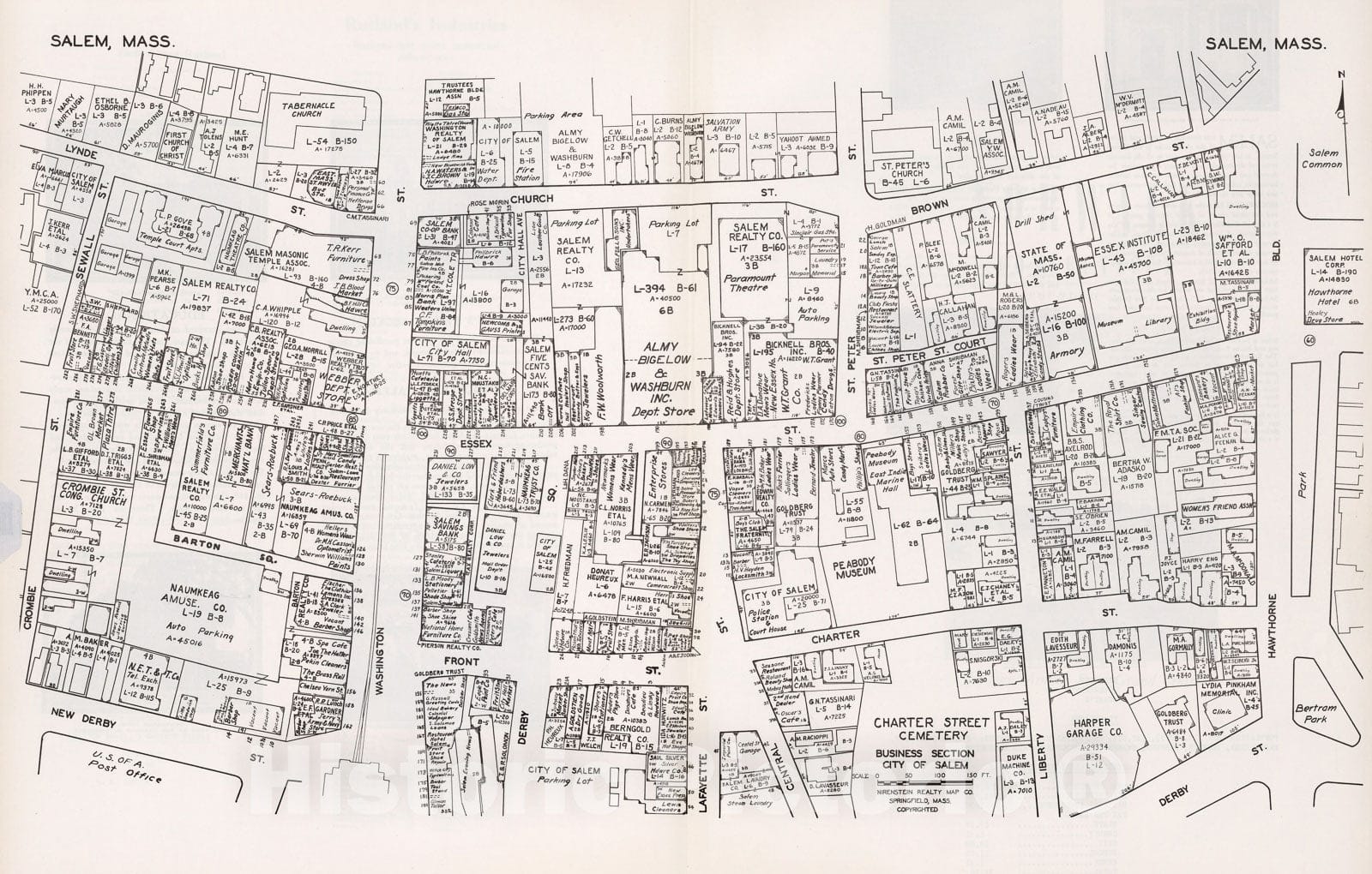 Historic Map : Business Section, City of Salem (Massachusetts)., 1946, Vintage Wall Decor