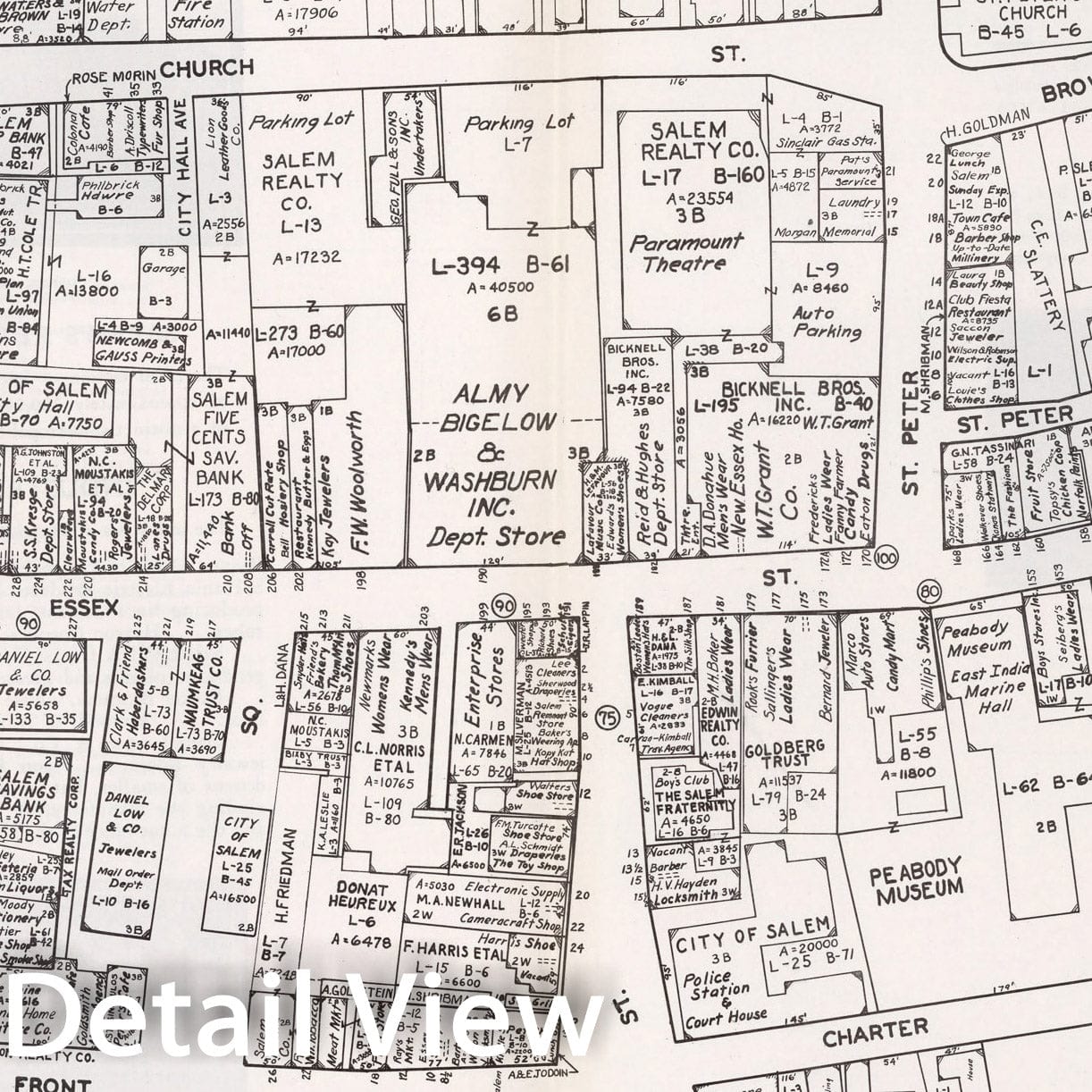 Historic Map : Business Section, City of Salem (Massachusetts)., 1946, Vintage Wall Decor