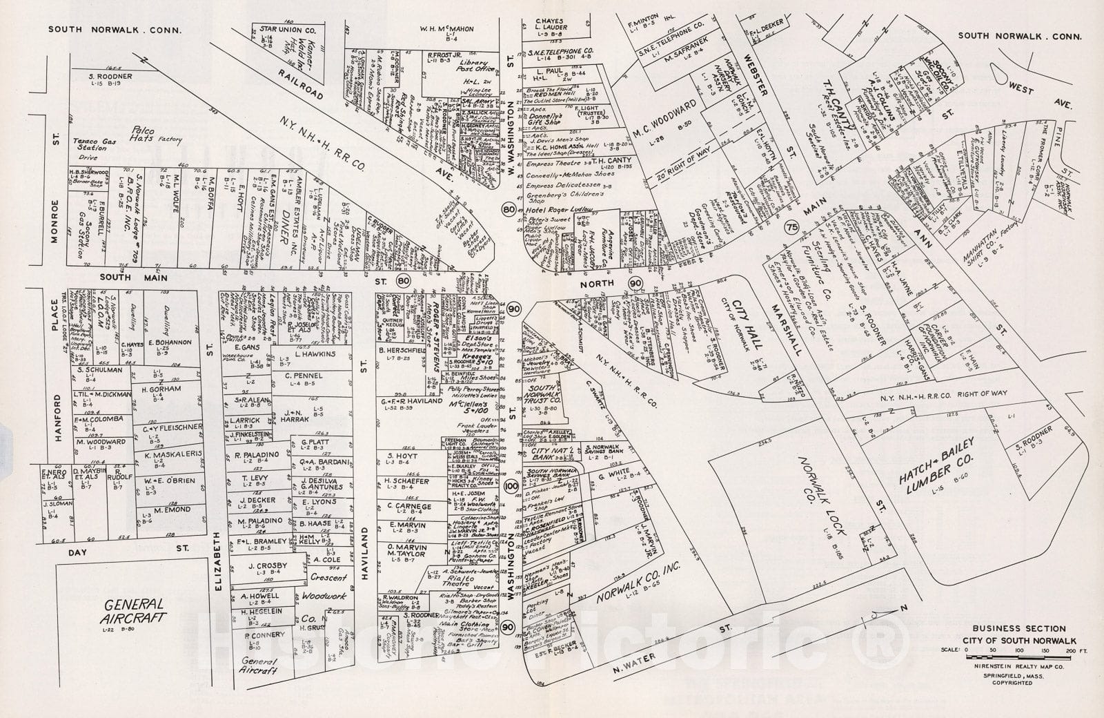 Historic Map : Business Section, City of South Norwalk (Connecticut)., 1946, Vintage Wall Decor