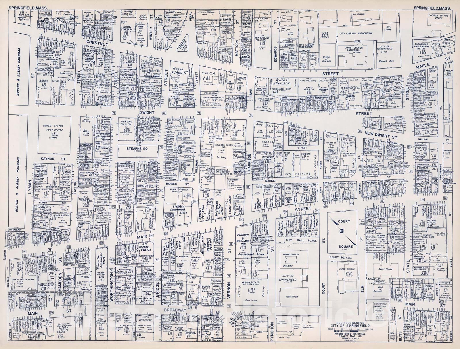 Historic Map : Business Section, City of Springfield (Massachusetts)., 1946, v2, Vintage Wall Decor