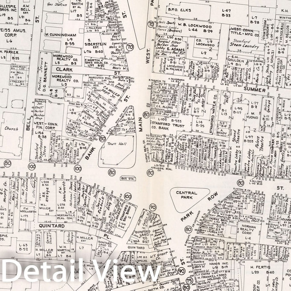 Historic Map : Business Section, City of Stamford (Connecticut)., 1946, Vintage Wall Decor