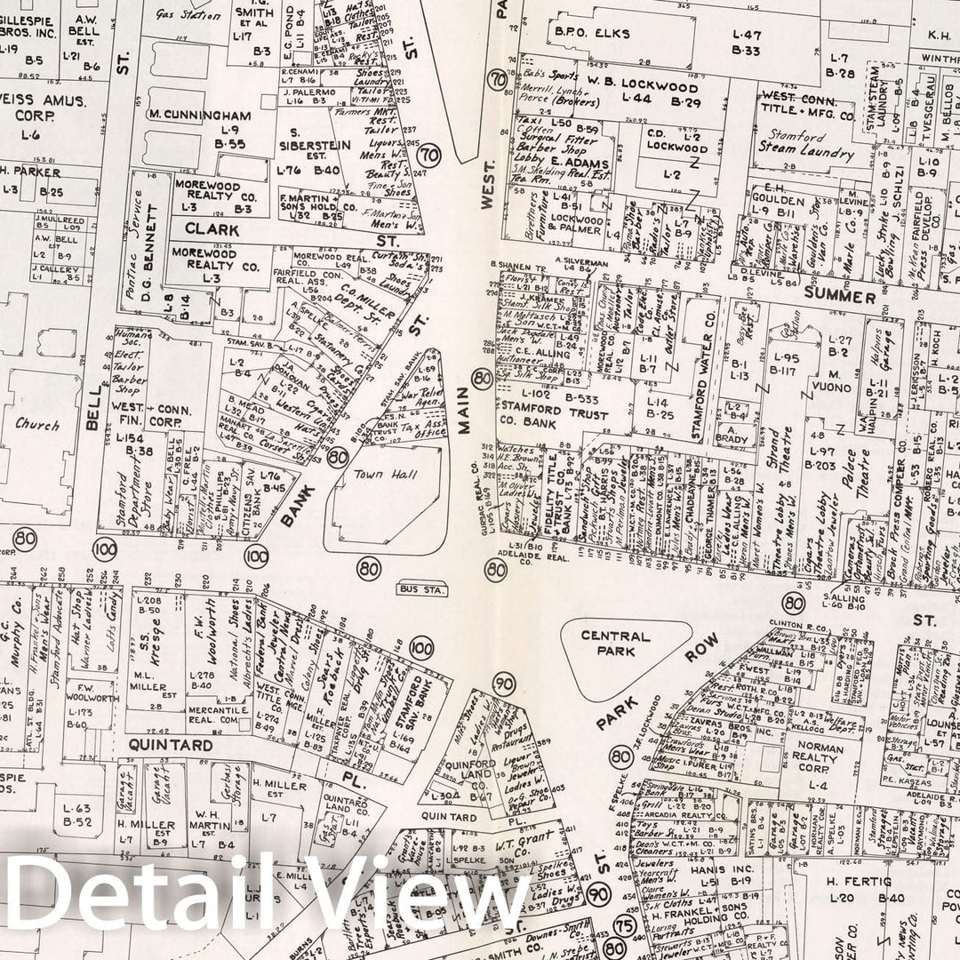 Historic Map : Business Section, City of Stamford (Connecticut)., 1946, Vintage Wall Decor