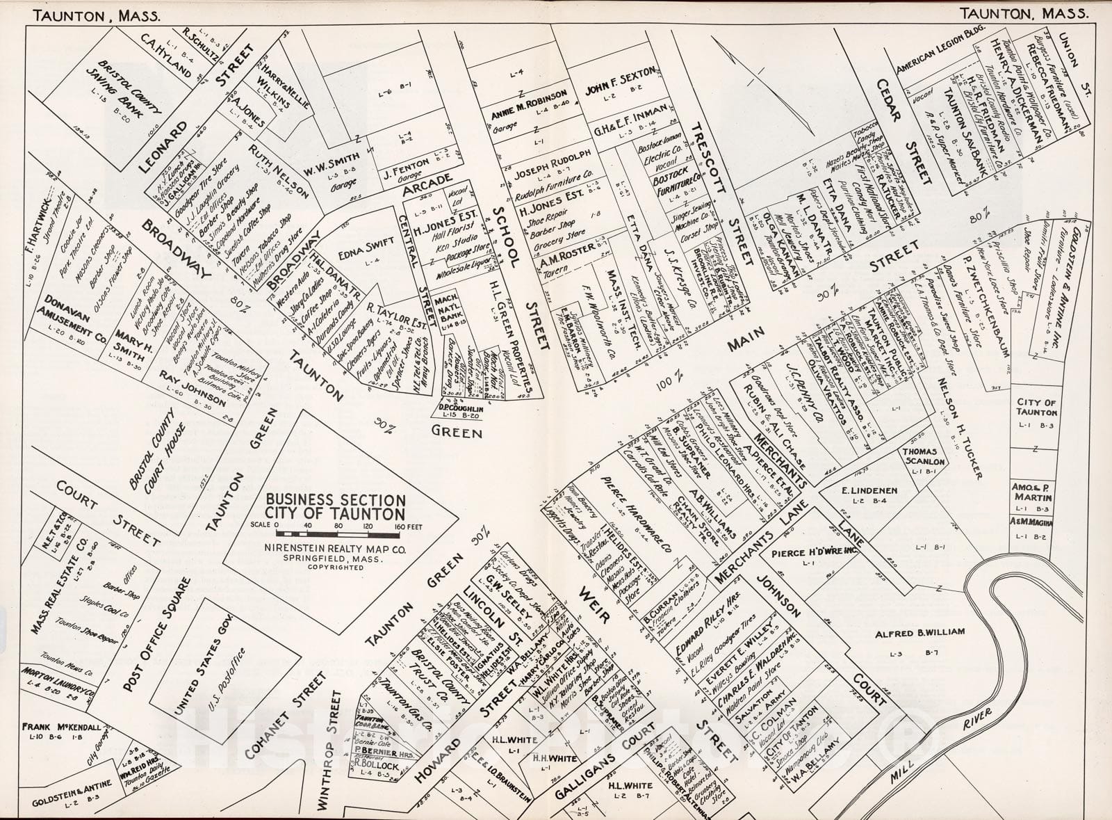 Historic Map : Business Section, City of Taunton (Massachusetts)., 1946, Vintage Wall Decor