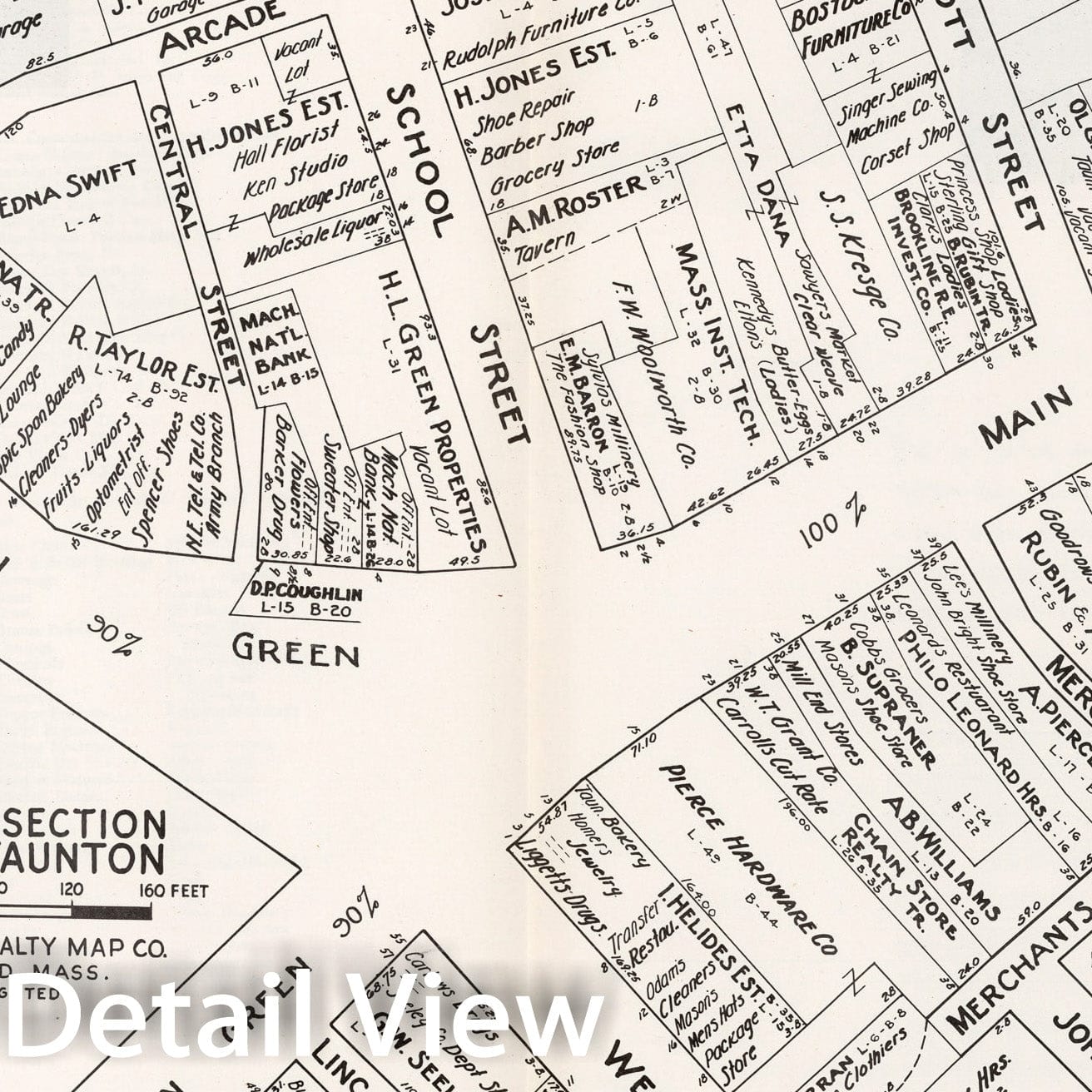 Historic Map : Business Section, City of Taunton (Massachusetts)., 1946, Vintage Wall Decor