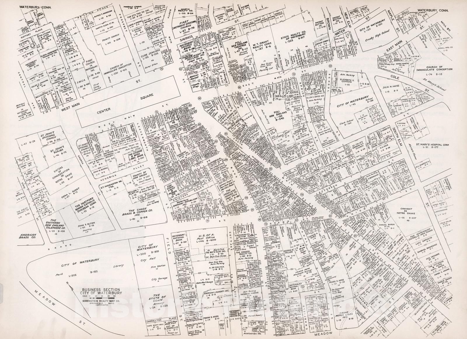 Historic Map : Business Section, City of Waterbury (Connecticut)., 1946, Vintage Wall Decor