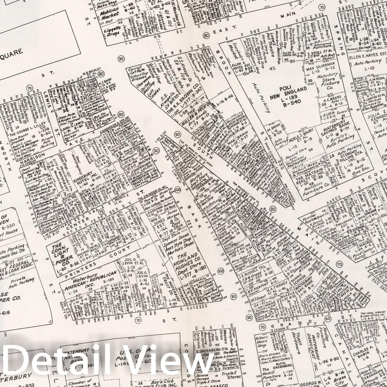 Historic Map : Business Section, City of Waterbury (Connecticut)., 1946, Vintage Wall Decor