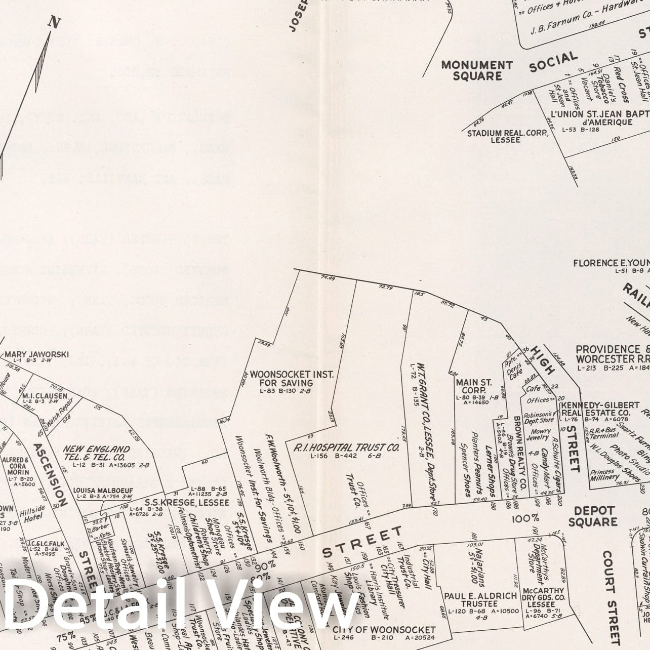 Historic Map : Business Section, City of Woonsocket (Rhode Island)., 1946, Vintage Wall Decor
