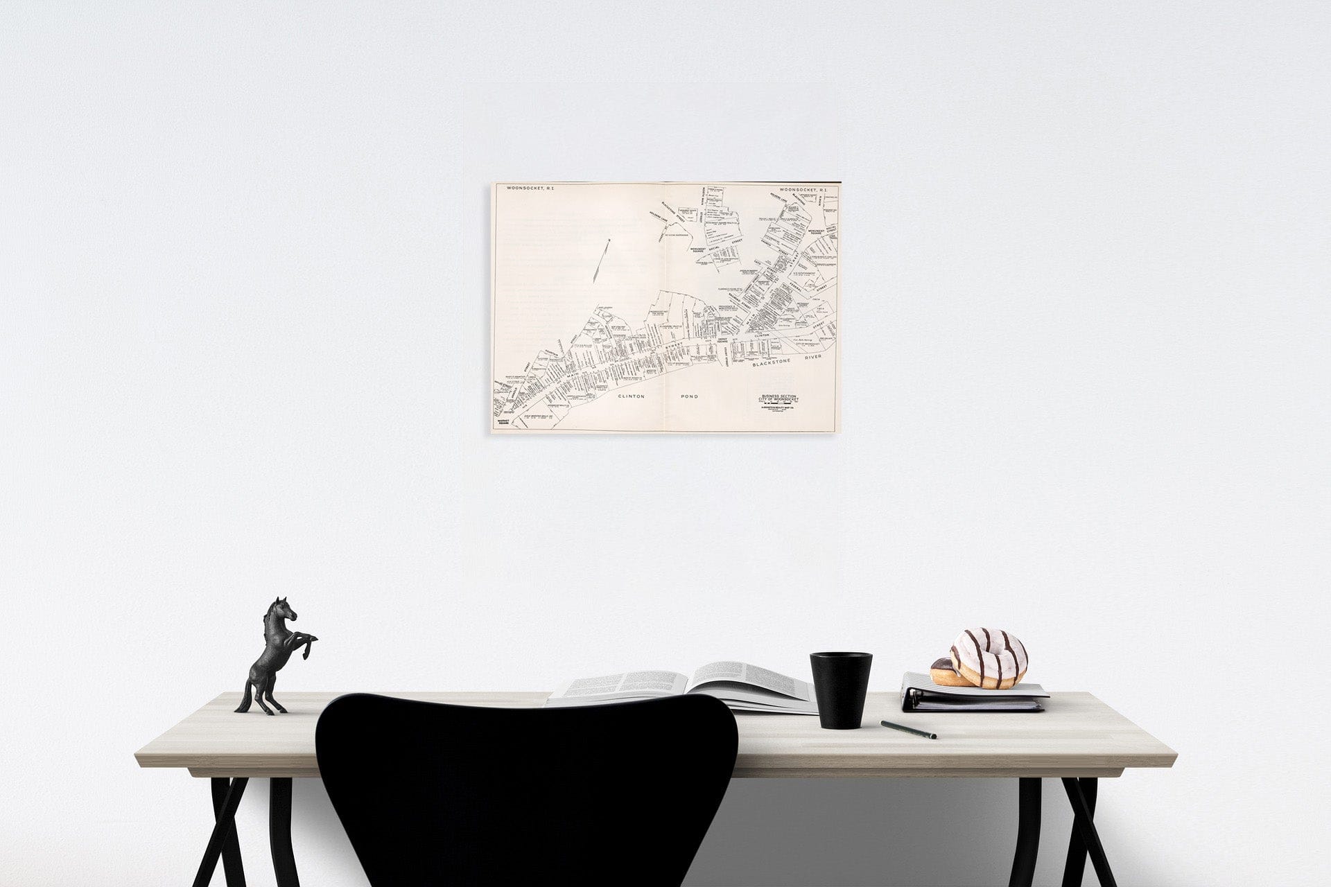 Historic Map : Business Section, City of Woonsocket (Rhode Island)., 1946, Vintage Wall Decor