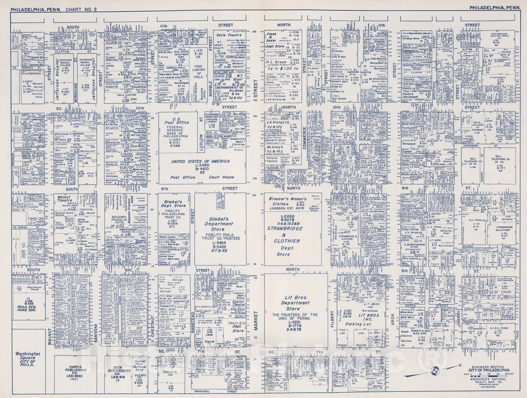 Historic Map : Business Section, City of Philadelphia (Pennsylvania). Chart No. 2., 1950, Vintage Wall Decor