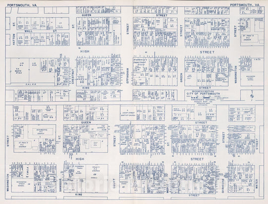 Historic Map : Business Section, City of Portsmouth (Virginia)., 1950, Vintage Wall Decor