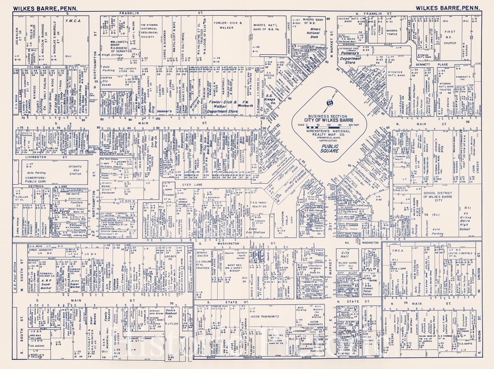 Historic Map : Business Section, City of Wilkes-Barre (Pennsylvania)., 1950, Vintage Wall Decor
