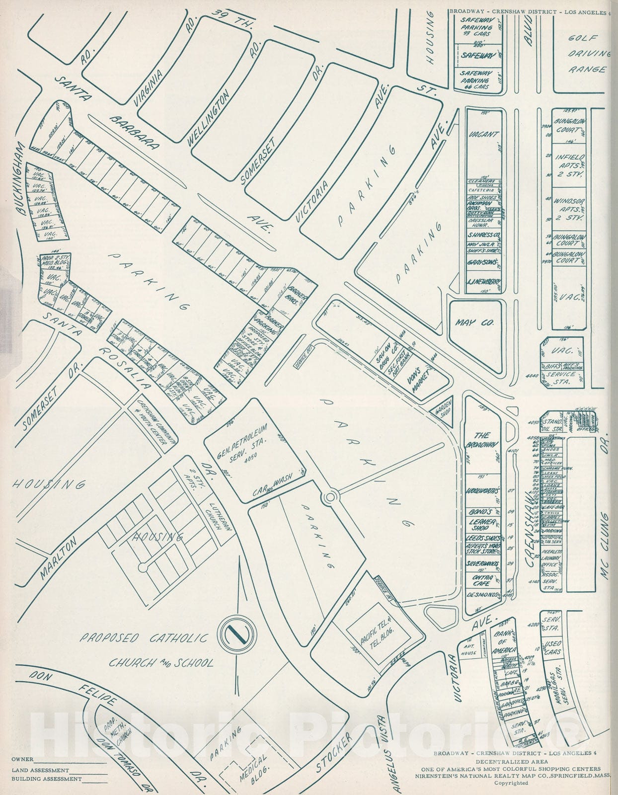 Historic Map : Broadway - Crenshaw District, Los Angeles, California., 1952, Vintage Wall Decor