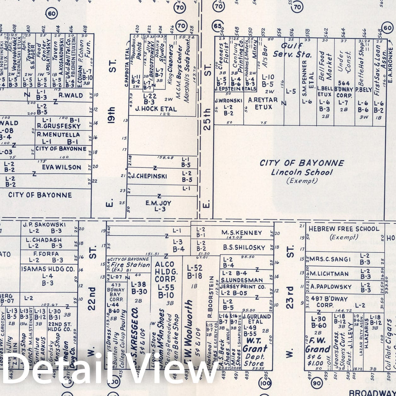 Historic Map : Business Section, City of Bayonne (New Jersey)., 1947, Vintage Wall Decor