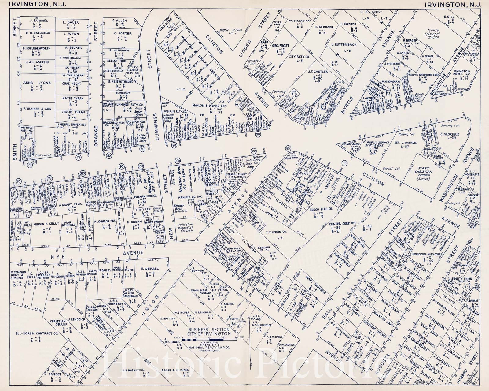Historic Map : Business Section, City of Irvington (New Jersey)., 1947, Vintage Wall Decor