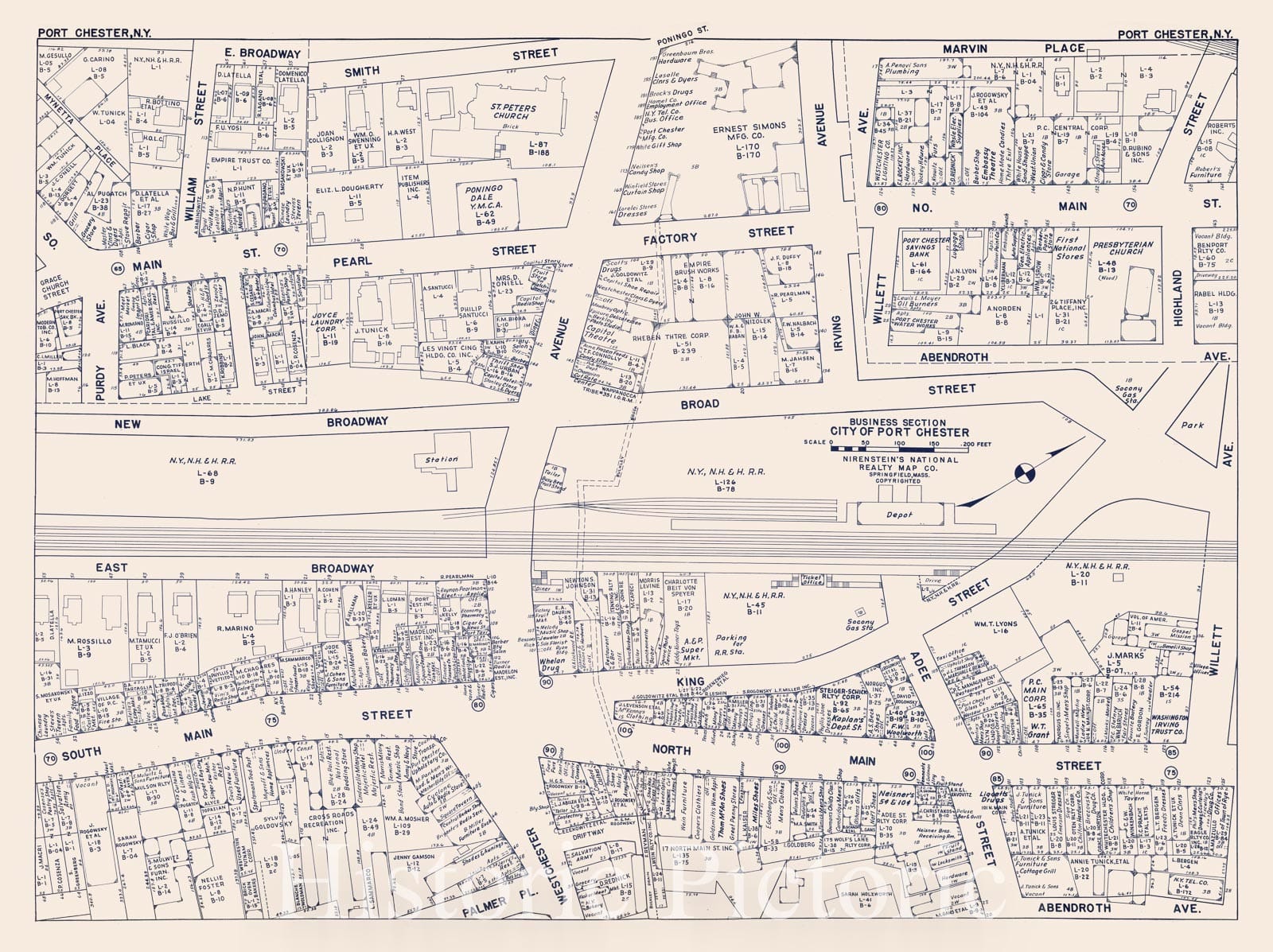 Historic Map : Business Section, City of Port Chester (New York)., 1947, Vintage Wall Decor