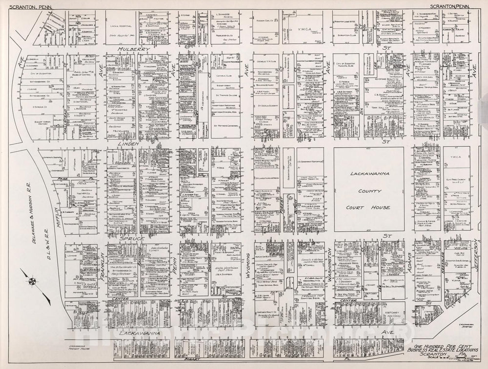 Historic Map : Scranton (Pennsylvania)., 1929, Vintage Wall Decor