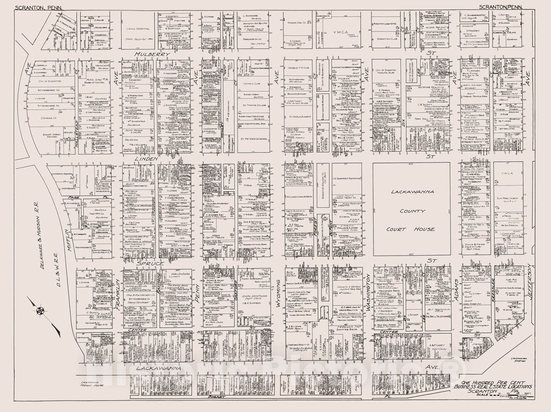 Historic Map : Scranton (Pennsylvania)., 1929, Vintage Wall Decor