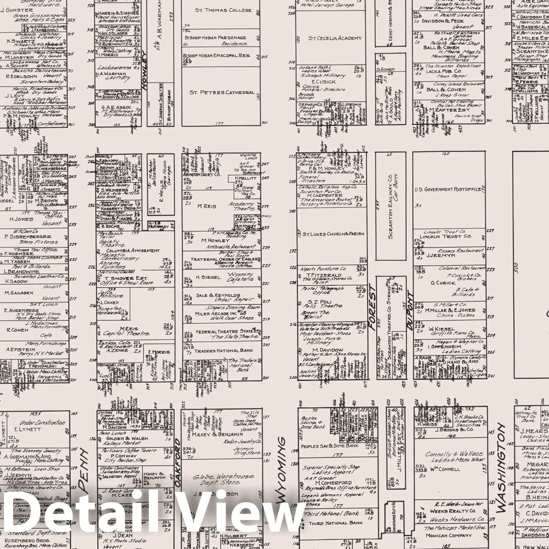 Historic Map : Scranton (Pennsylvania)., 1929, Vintage Wall Decor