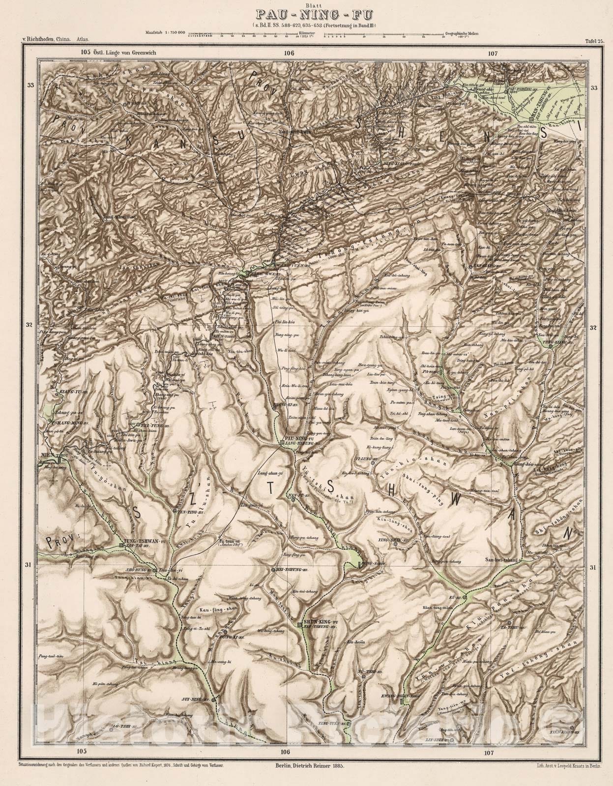 Historic Map : Blatt Pau - Ning - Fu.Tafel 25, 1885, Vintage Wall Decor