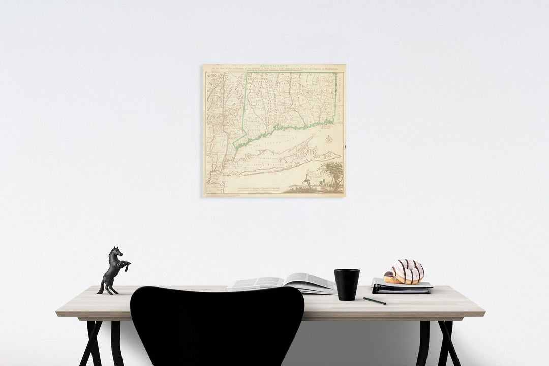 Historic Map : Conecticut at the time of the ratification of the constitution, 1938, Vintage Wall Decor