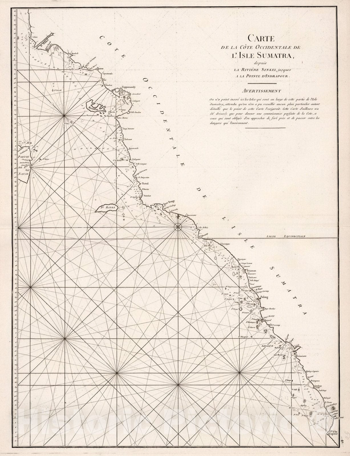 Historic Map : Carte Cote Occidentale de l'Isle Sumatra, 1810, Vintage Wall Decor