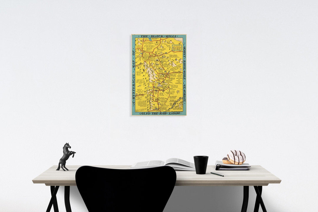 Historic Map : A histerical map of Black Hills, Mount Rushmore Memorial. Also the Bad Lands, 1938, Vintage Wall Decor