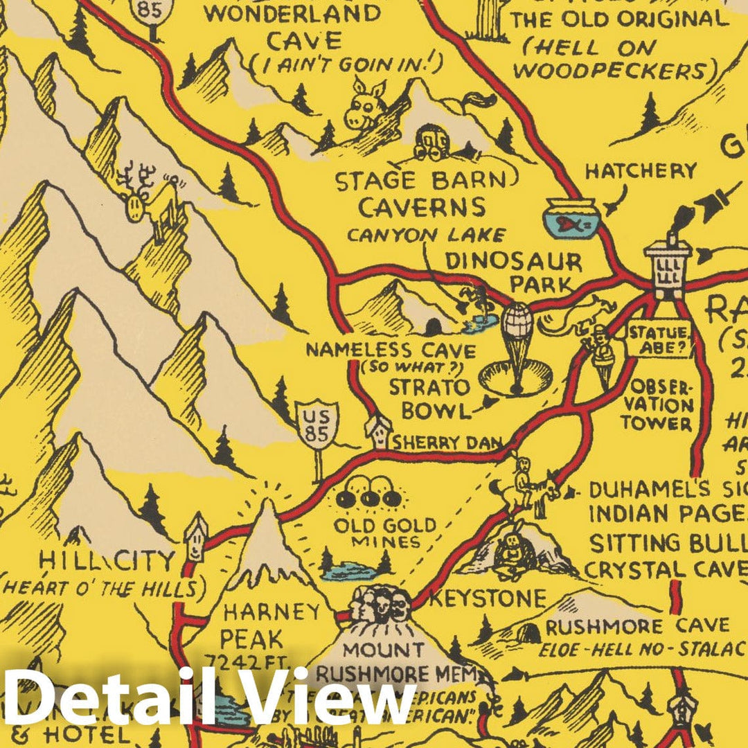 Historic Map : A histerical map of Black Hills, Mount Rushmore Memorial. Also the Bad Lands, 1938, Vintage Wall Decor
