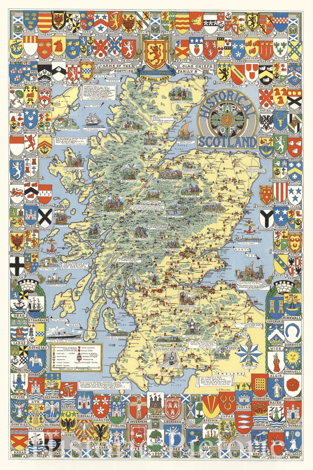 Historic Map : Historical Scotland. by L.G. Bullock, 1962, Vintage Wall Decor