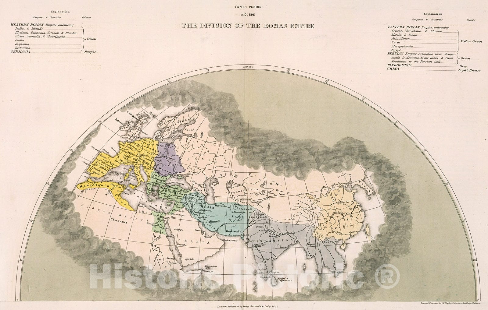 Historic Map : Tenth period : A.D. 395. The Division Of The Roman Empire, 1856, Vintage Wall Decor