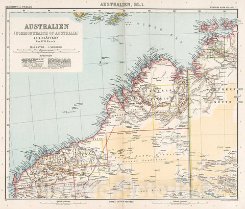 Historic Map : Australien (Commonwealth of Australia) in four Blaettern, Bl. 1., 1905, Vintage Wall Decor