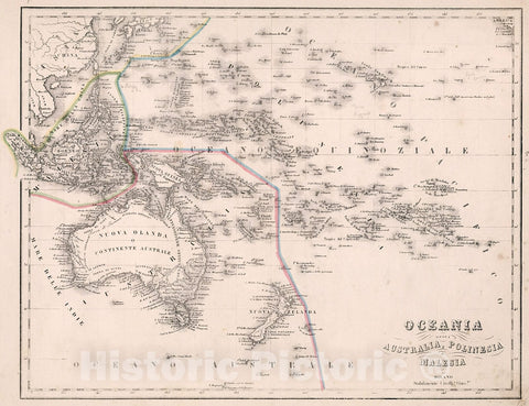 Historic Map : Oceania : ossia Australia, Polinesia e Malesia, 1853, Vintage Wall Decor