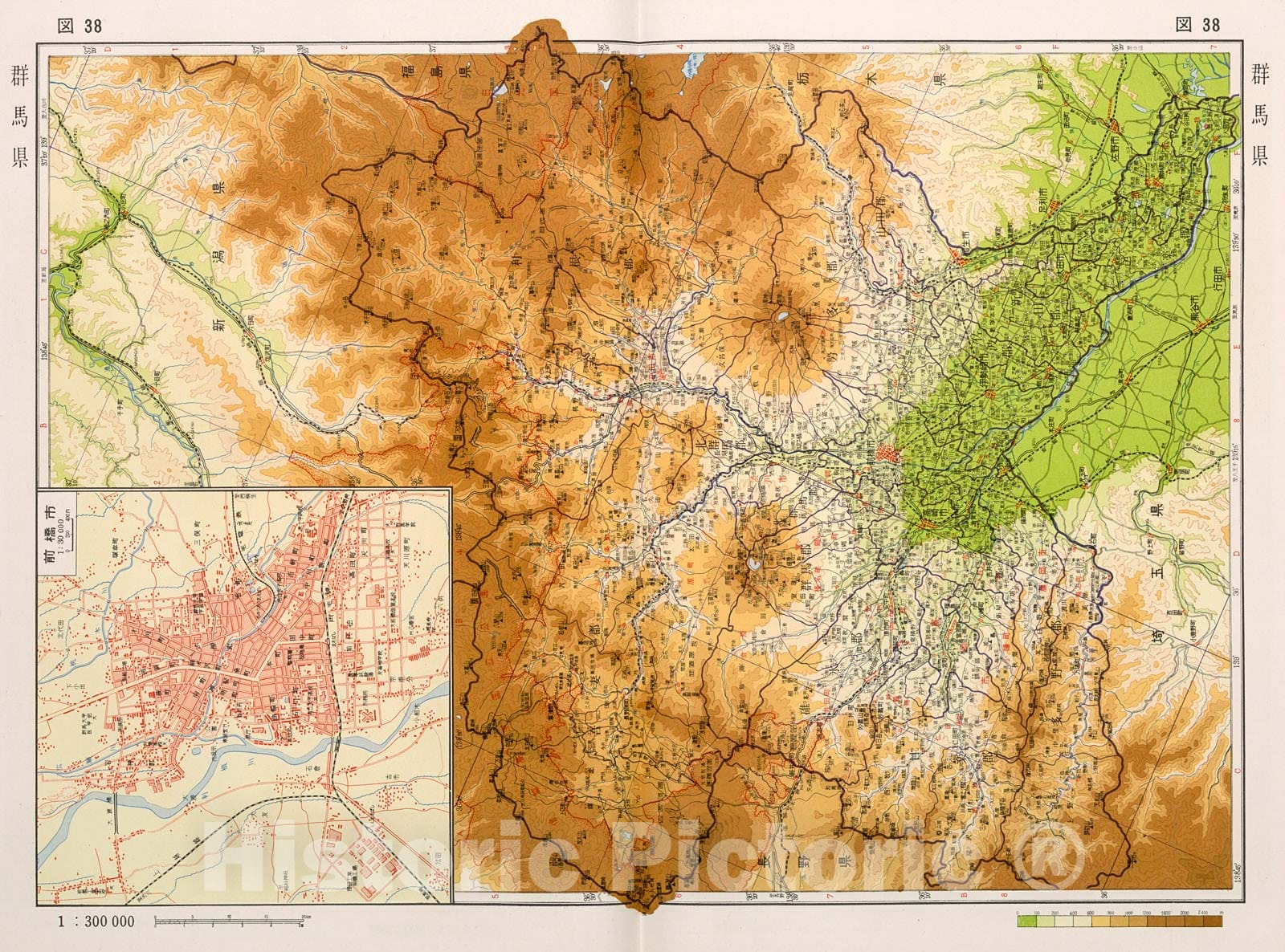 Historic Map Gunma ken, Japan, 1956, Vintage Wall Decor Historic Pictoric