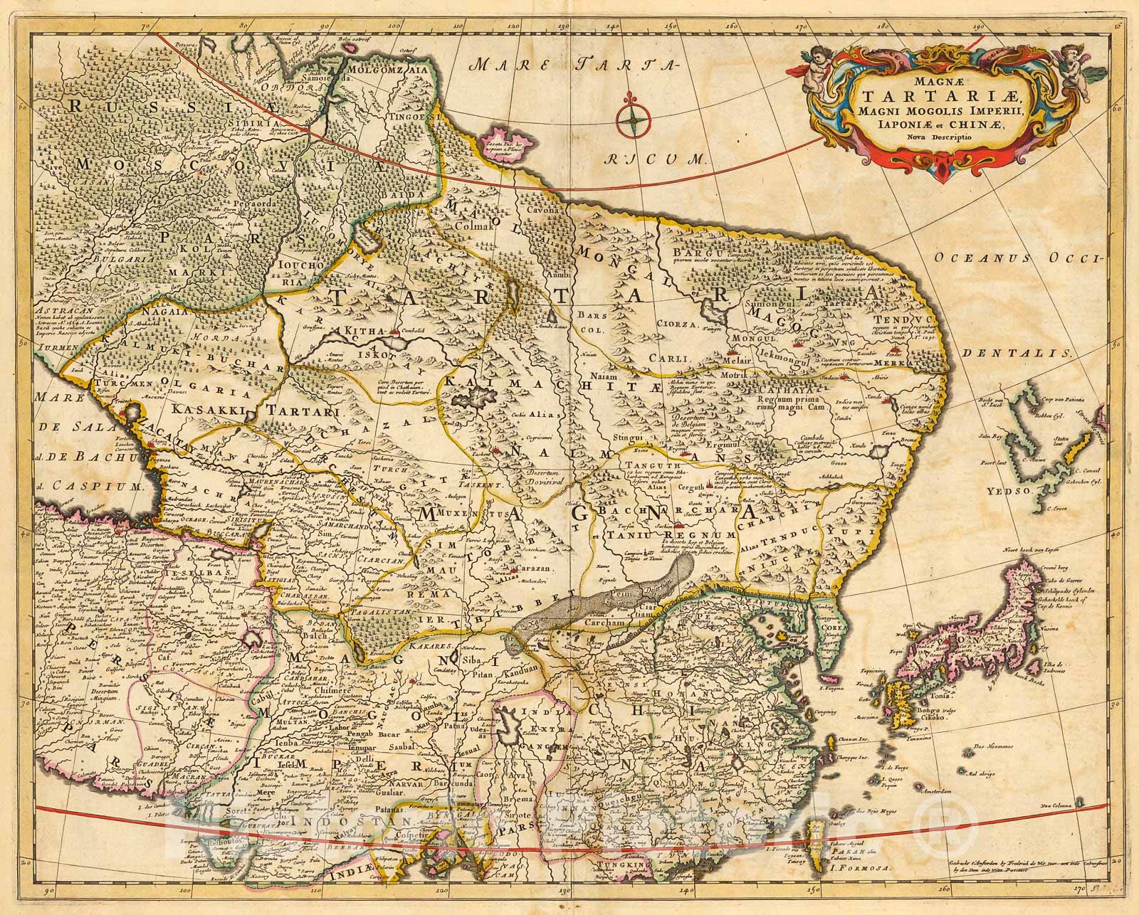 Historic Map : Magnae Tartariae, Magni Mogolis Imperii, Japoniae et Chinae, 1690, Vintage Wall Decor