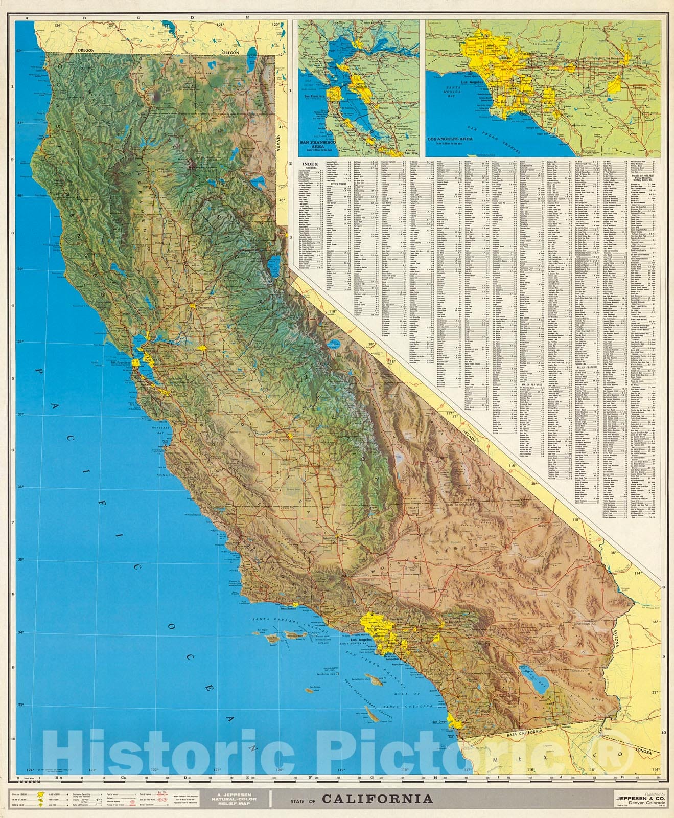 Historic Map : A Jeppesen natural - color relief map, 1961, Vintage Wall Decor