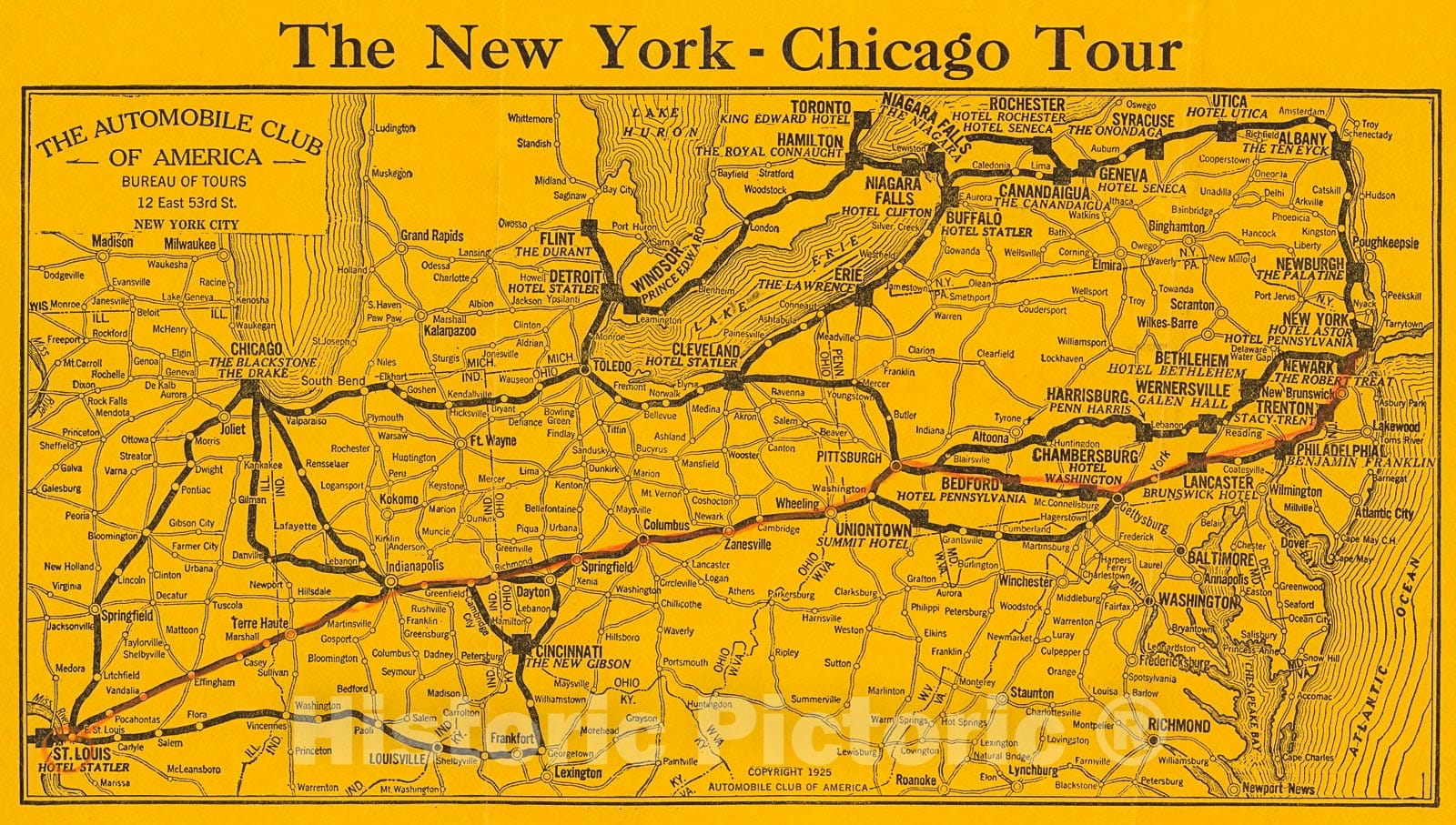 Historic Map : The New York -Chicago tour, 1925, Vintage Wall Decor ...