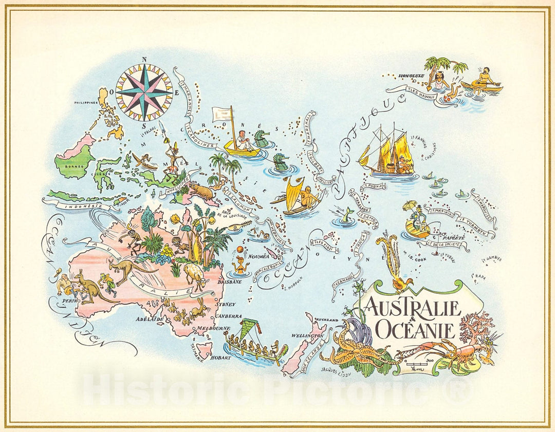 Historic Map : Australie & Oceanie., 1960, Vintage Wall Decor
