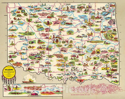 Historic Map : A Pictorial Map of Oklahoma., 1950, Vintage Wall Decor