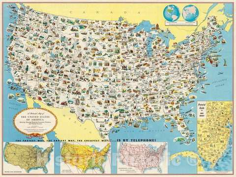 Historic Map : Pictorial Map of the United States of America., 1953, Vintage Wall Decor