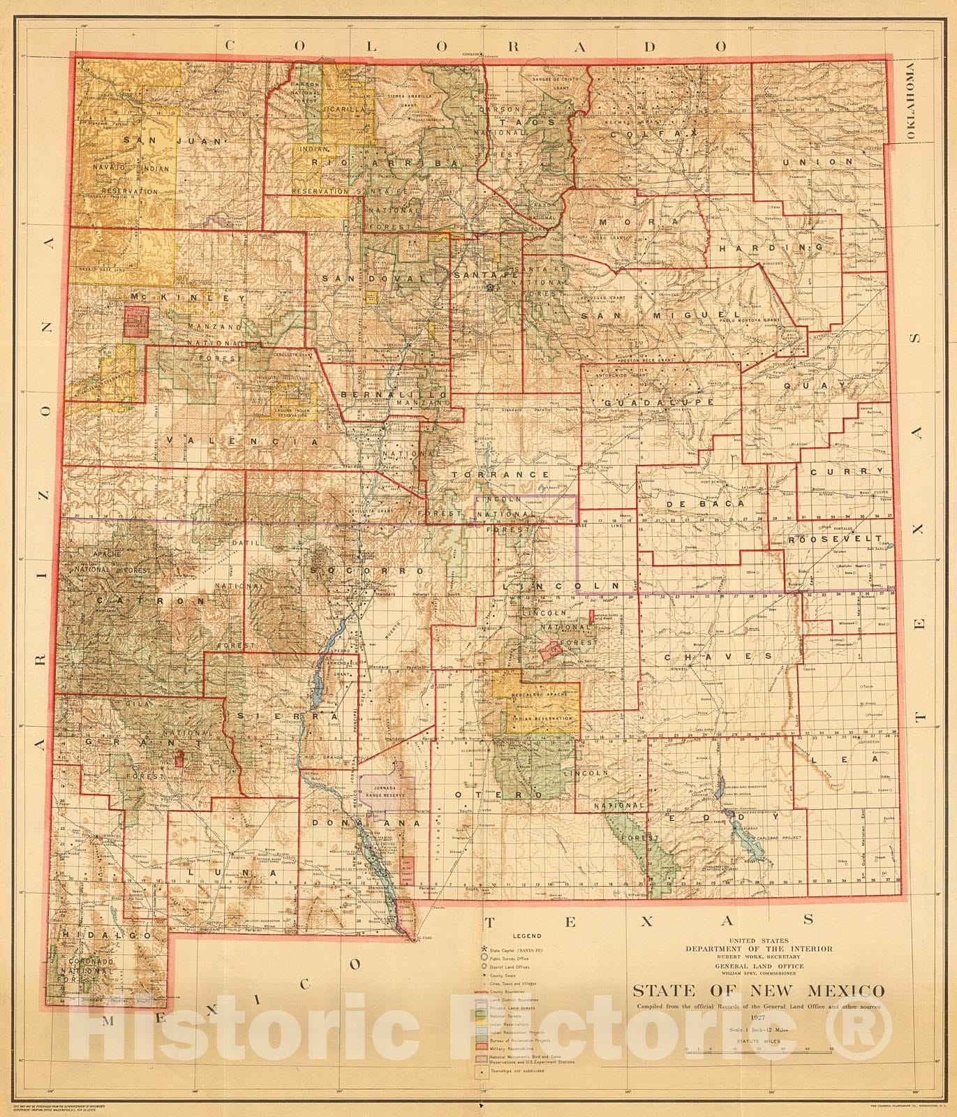 Historic Map : State of New Mexico. General Land Office., 1927, Vintage Wall Decor