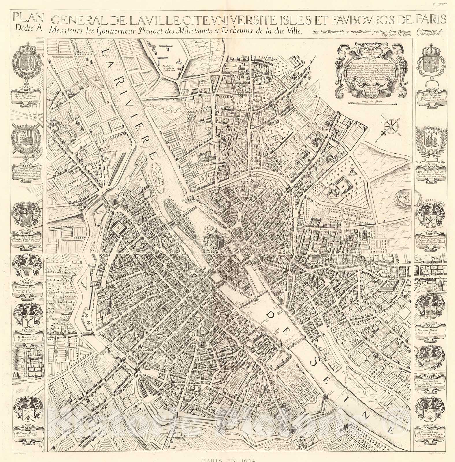 Historic Map : Pl. XVII. Paris en 1654., 1900, Vintage Wall Decor